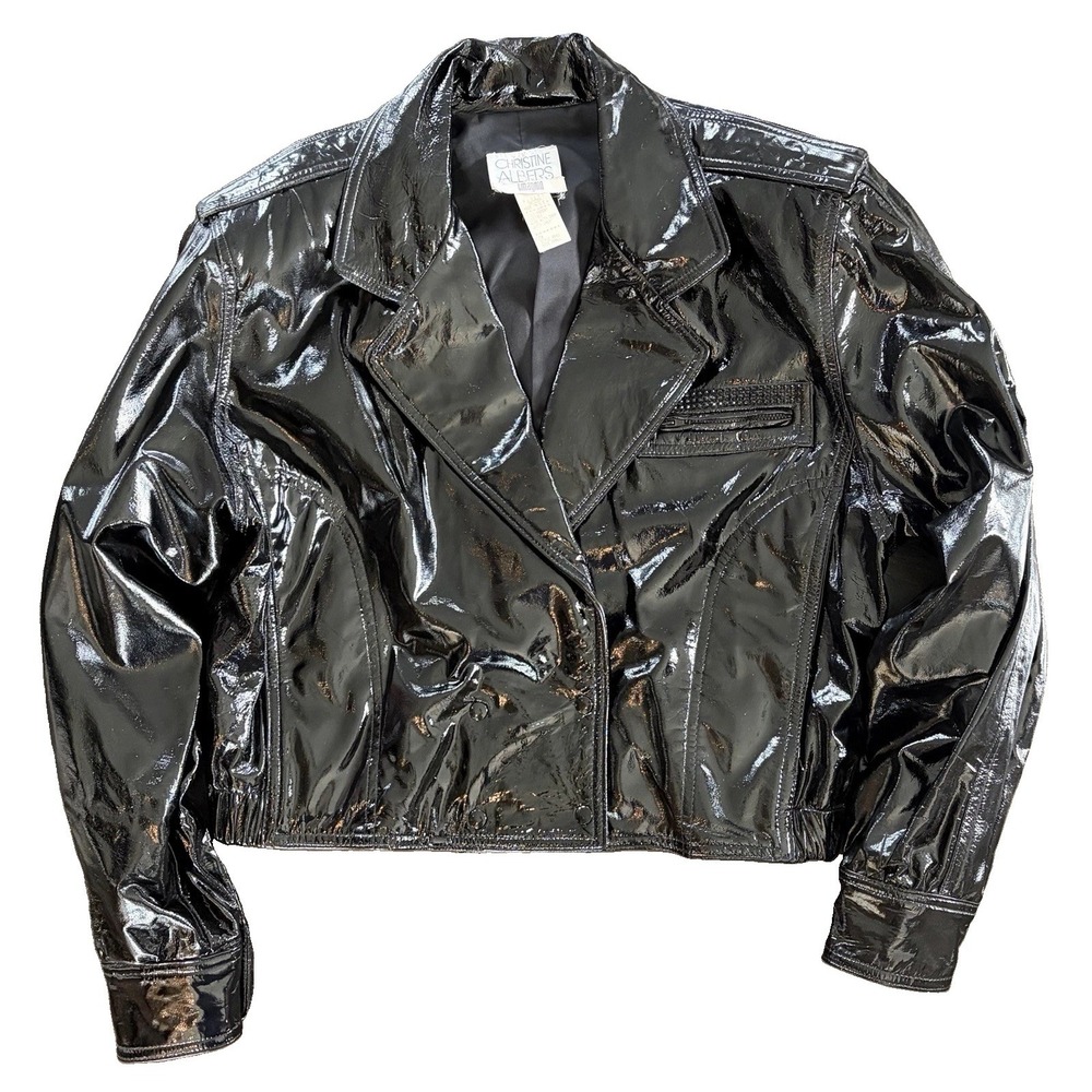 Christine Albers 100% Patent Leather Vintage Black Jacket Size Small